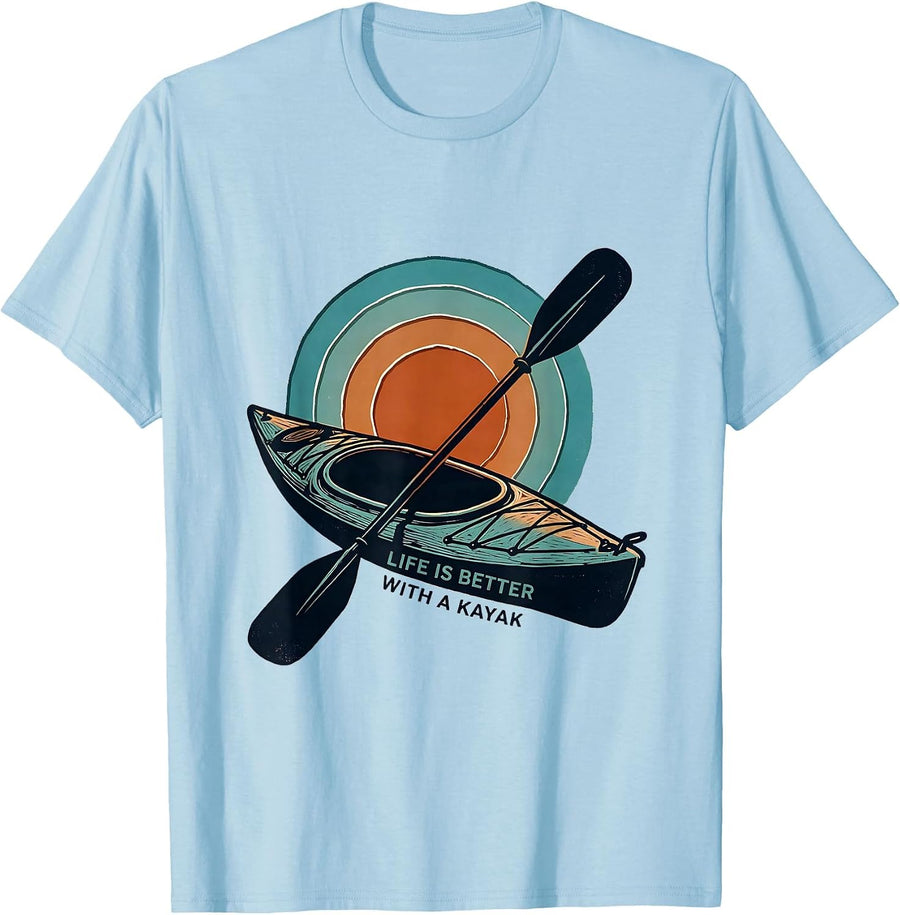 Men's Life Is Better With A Kayak Retro Vintage Kayak Lover T-Shirt - Baby Blue