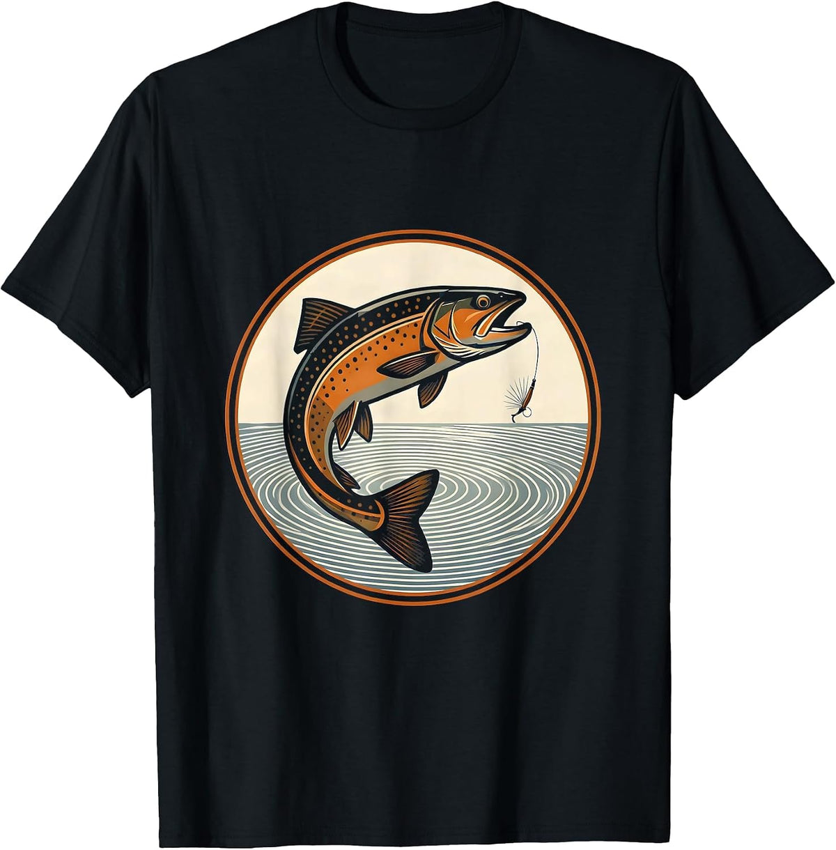 Men's Trout Rising to Dry Fly Fishing Graphic T-Shirt - Black