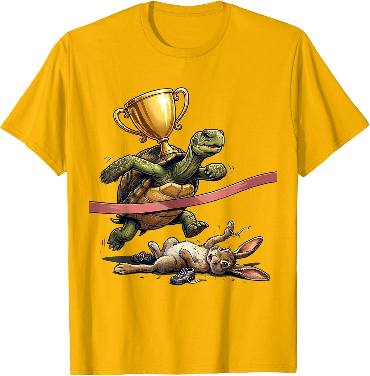 Funny Turtle Wins Sprint Race Against Rabbit T-Shirt - Golden Yellow