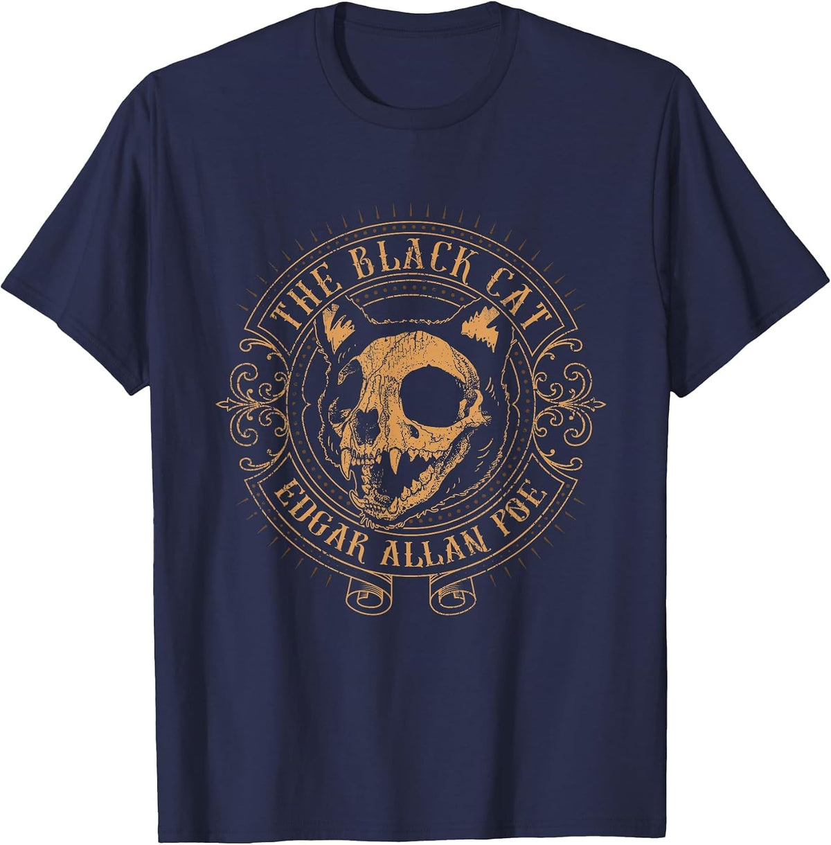 Edgar Allan Poe The Black Cat Distressed T-Shirt - Navy Blue