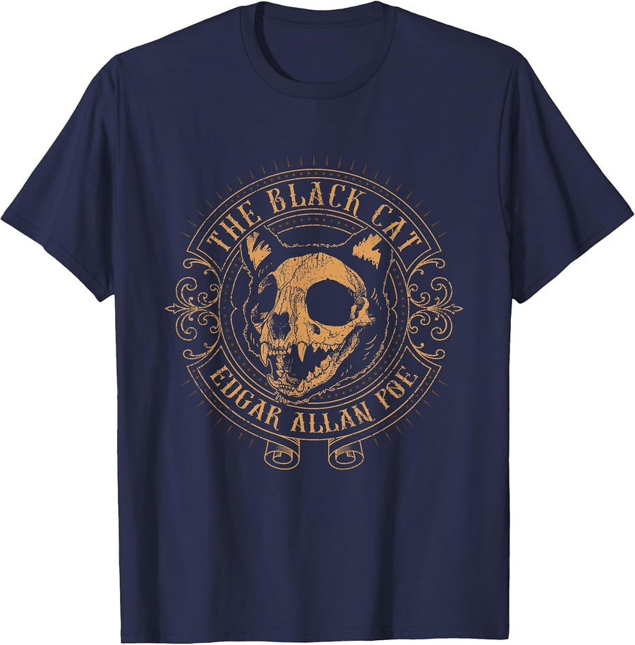 Edgar Allan Poe The Black Cat Distressed T-Shirt - Navy Blue