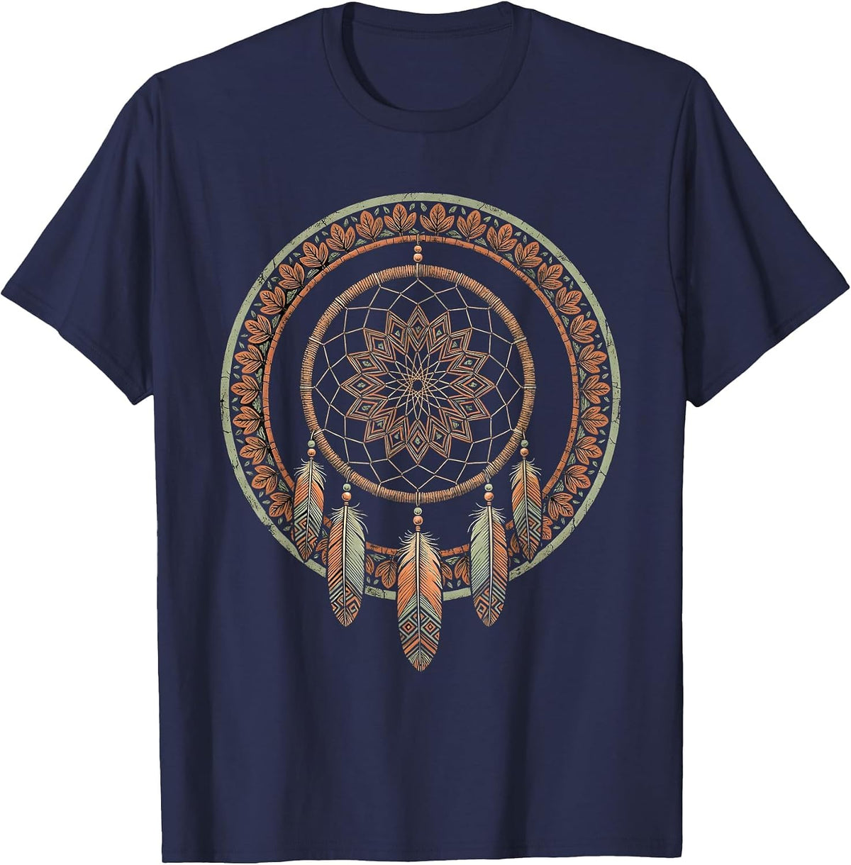 Men's Dreamcatcher Turquoise Beads Western Boho Design T-Shirt - Navy Blue