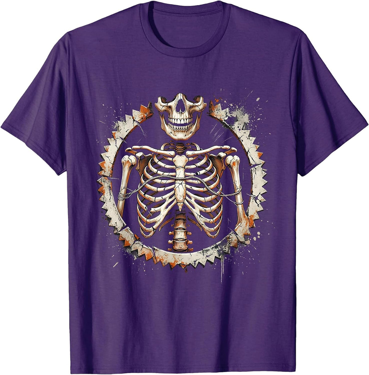 Halloween Skeleton Flossing Dental Humor Graphic T-Shirt - Purple
