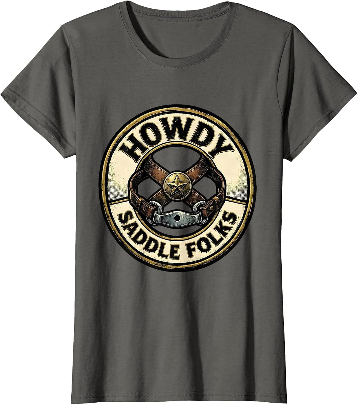 Women's Howdy, Saddle Folks Western Cowboy Cowgirl Rodeo Pride T-Shirt - Asphalt Grey
