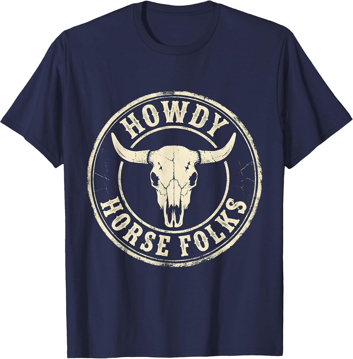 Howdy Horse Folks Boho Western Mono Cowboy Cowgirl Rodeo T-Shirt - Navy Blue