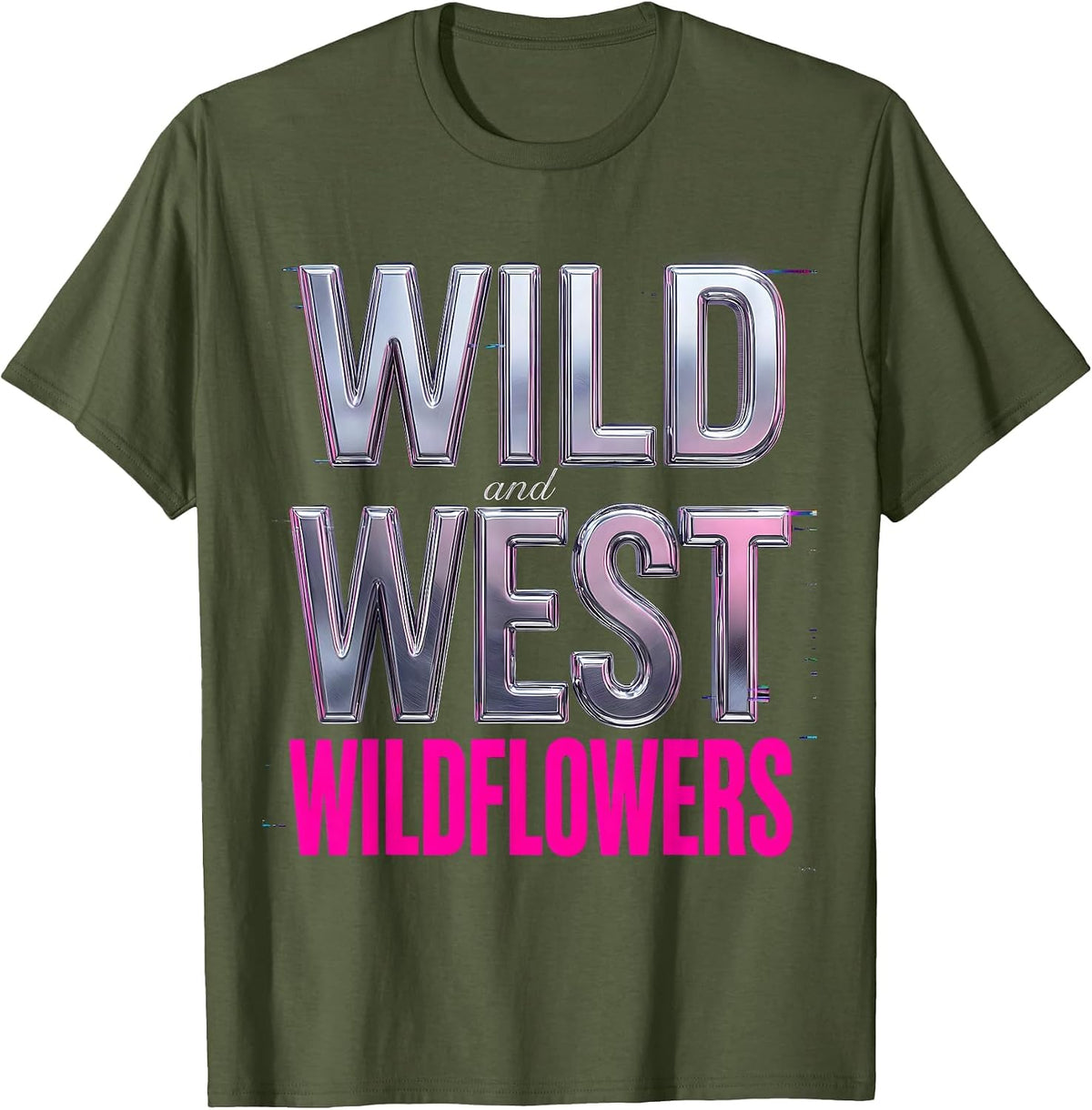 Wild West Wildflowers Western Graphic Design T-Shirt - Olive Green