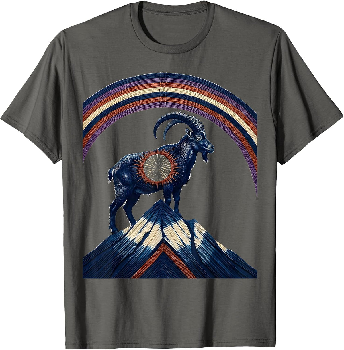 Men's Hippie Goat on Mountain Rainbow Graphic T-Shirt - Asphalt Grey