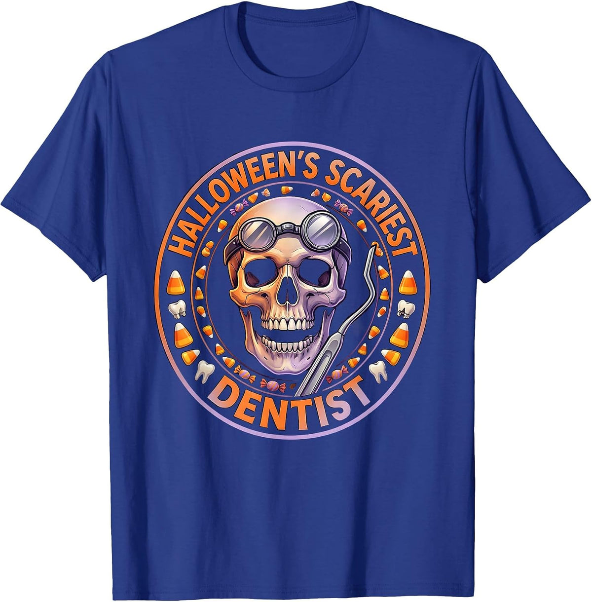 Men's Halloween's Scariest Dentist Dental Horror Design T-Shirt - Royal Blue