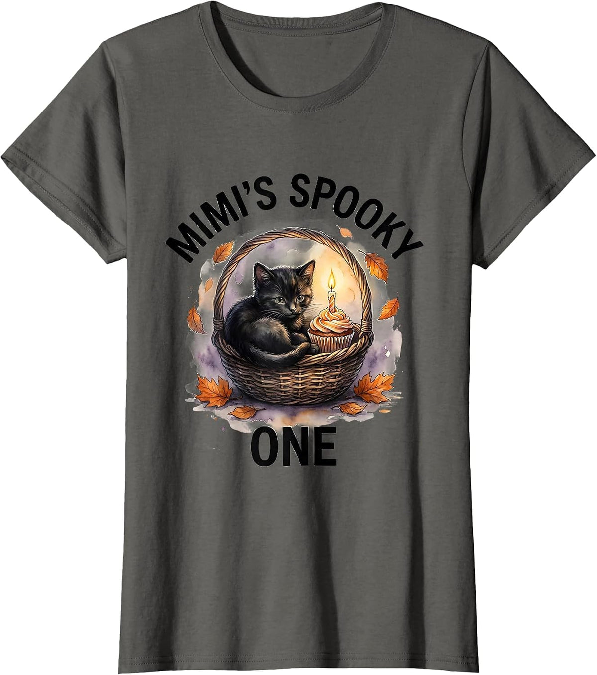 Women's Mimi's Spooky One Watercolor Halloween Birthday Baby First T-Shirt - Asphalt Grey