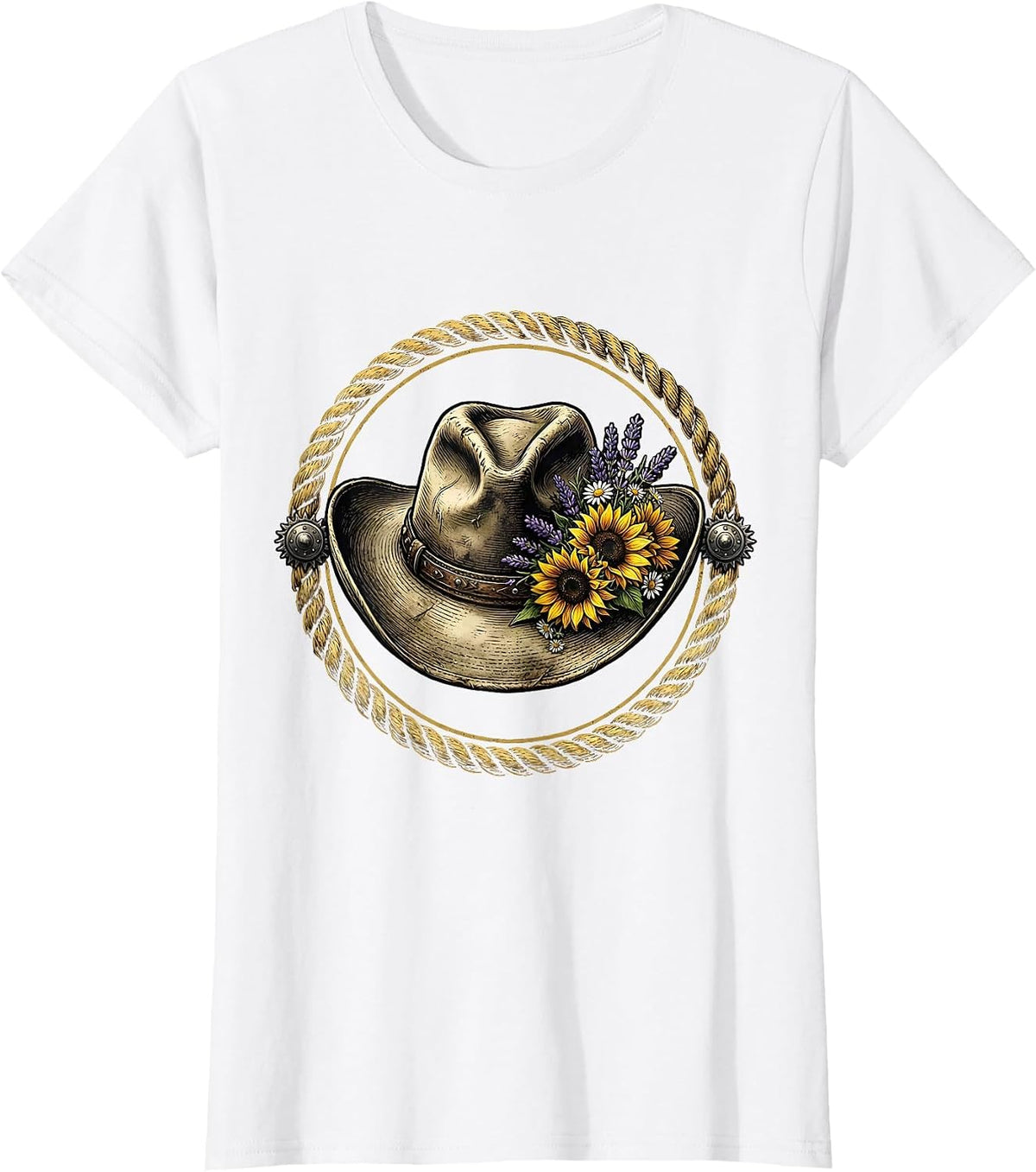 Cowboy Hat Wildflowers Western Bohemian Design T-Shirt - White