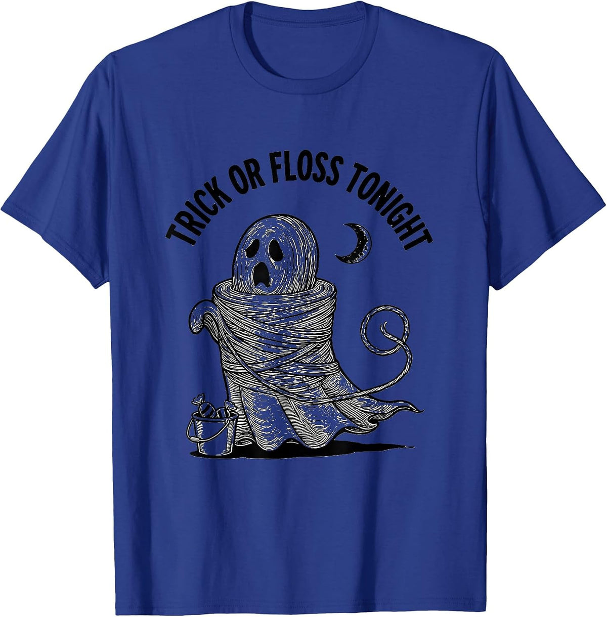 Trick Or Floss Tonight Line Art Halloween Dentist Costume T-Shirt - Royal Blue