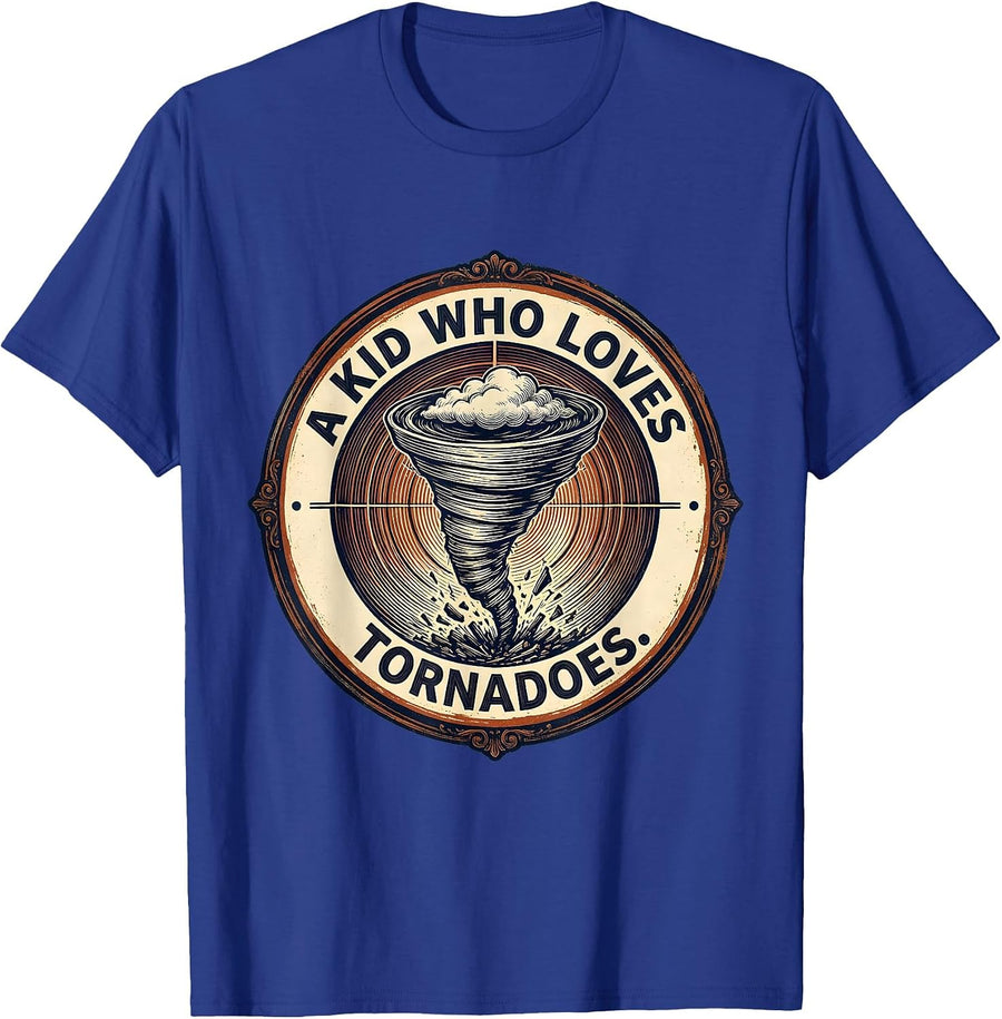 A Kid Who Loves Tornadoes Vintage Weather Enthusiast Storm T-Shirt - Royal Blue