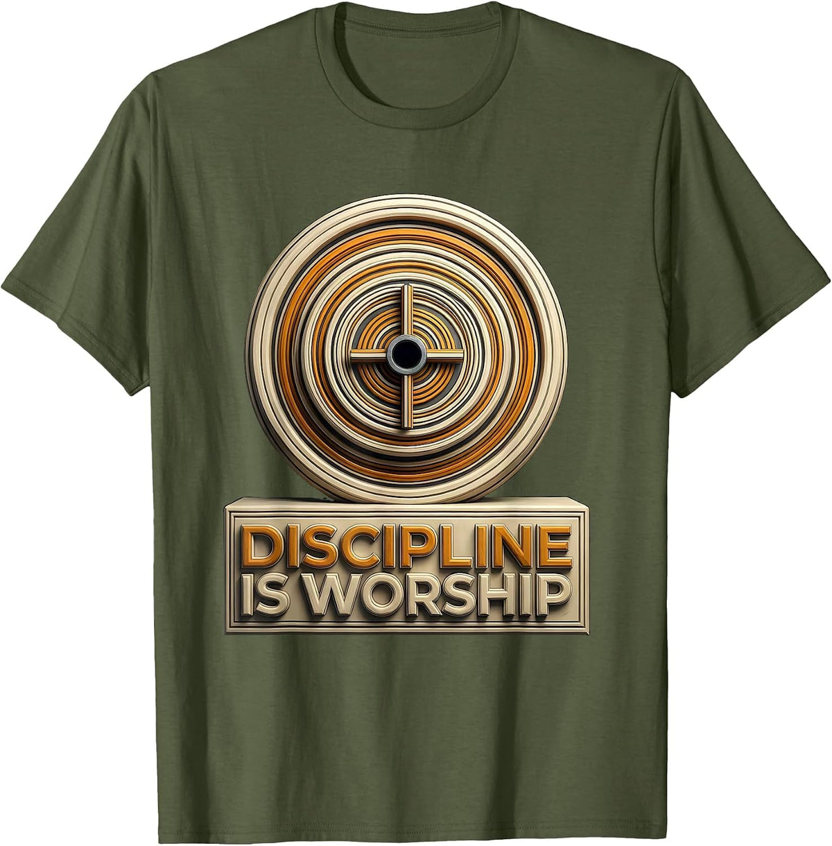Men's Discipline Is Worship Geometric Christian Gym Faith Fitness T-Shirt - Olive Green