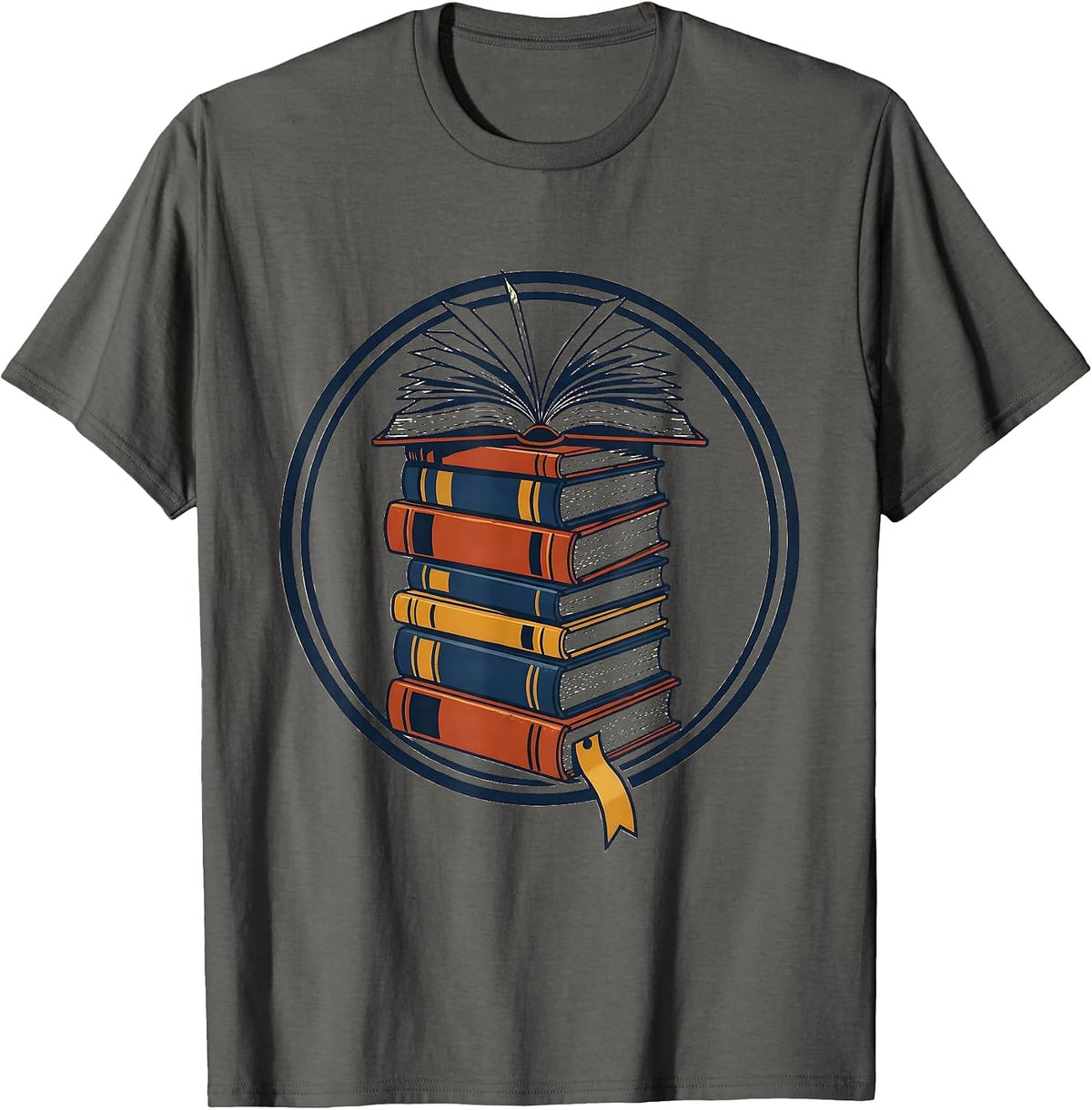 Stacked Books Badge Wood Type Letterpress Bookworm Reader T-Shirt - Asphalt Grey
