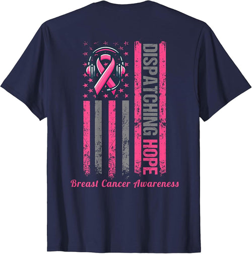 (ON Back) Dispatcher Breast Cancer Awareness Pink Ribbon T-Shirt - Navy Blue