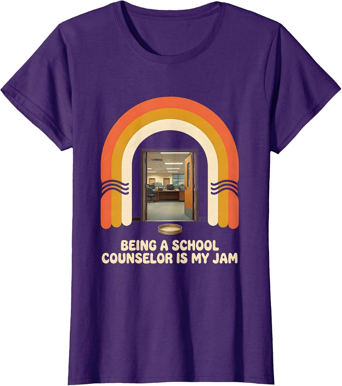 Women's Being A School Counselor Is My Jam Retro 70s Staff Humor T-Shirt - Purple
