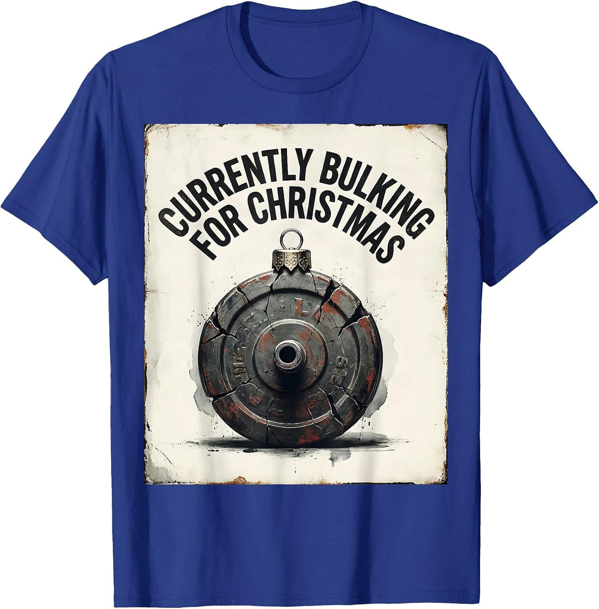 Men's Currently Bulking For Christmas Distressed Weightlifting Gym T-Shirt - Royal Blue