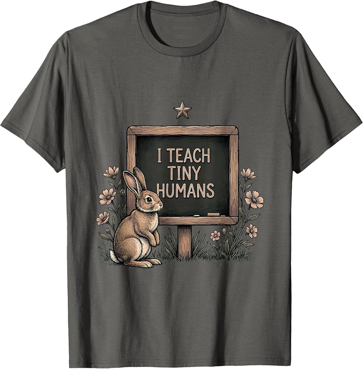 I Teach Tiny Humans 2nd Grade Teacher Design T-Shirt - Asphalt Grey