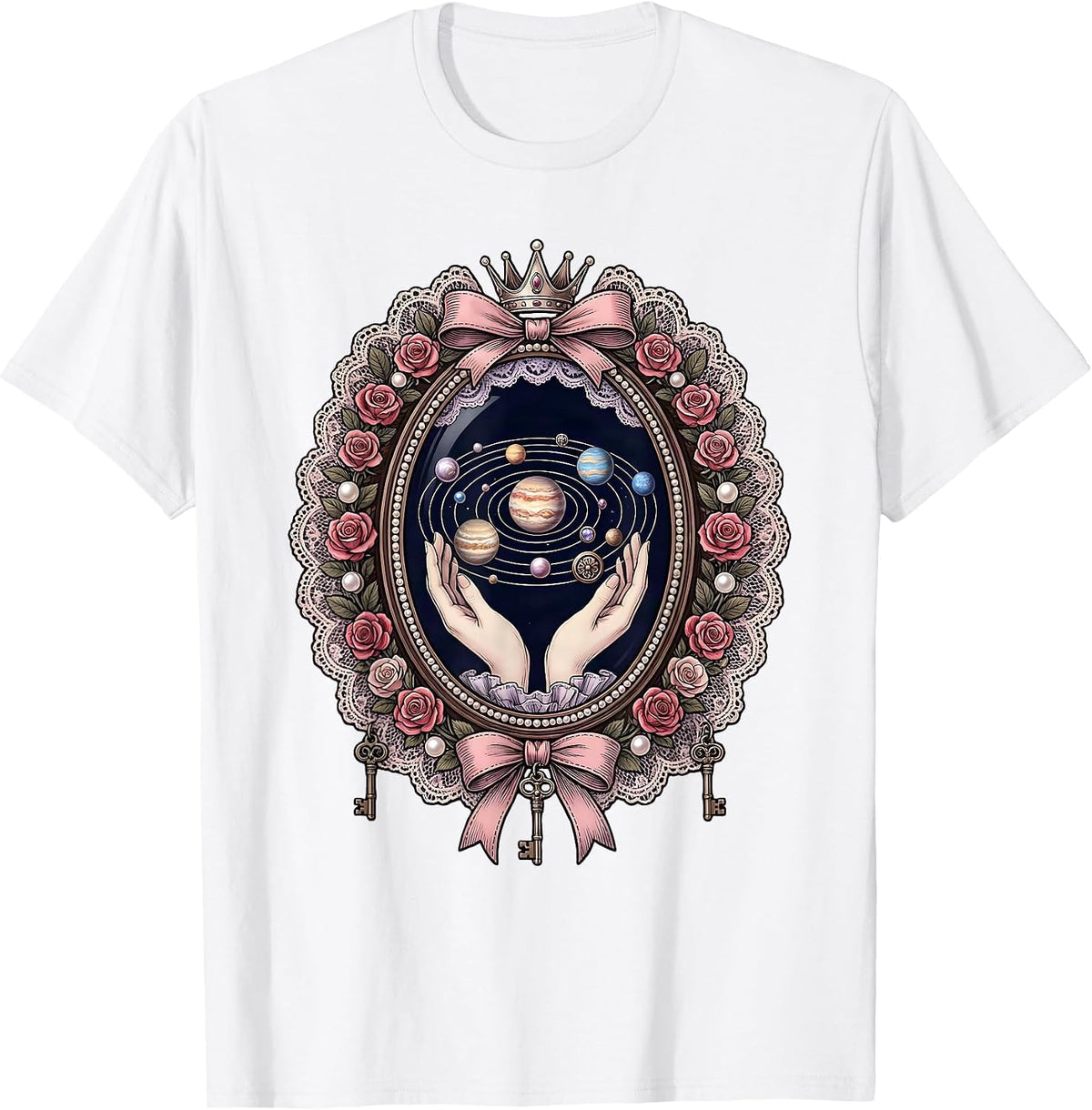 Men's Hands Cradling the Solar System Graphic T-Shirt - White