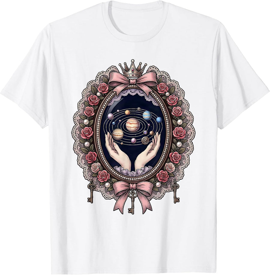 Men's Hands Cradling the Solar System Graphic T-Shirt - White