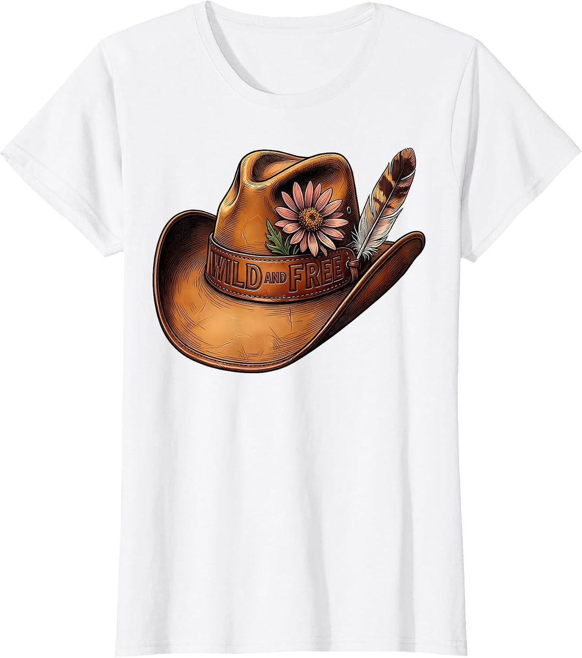Wild and Free Womens Western Boho Design T-Shirt - White