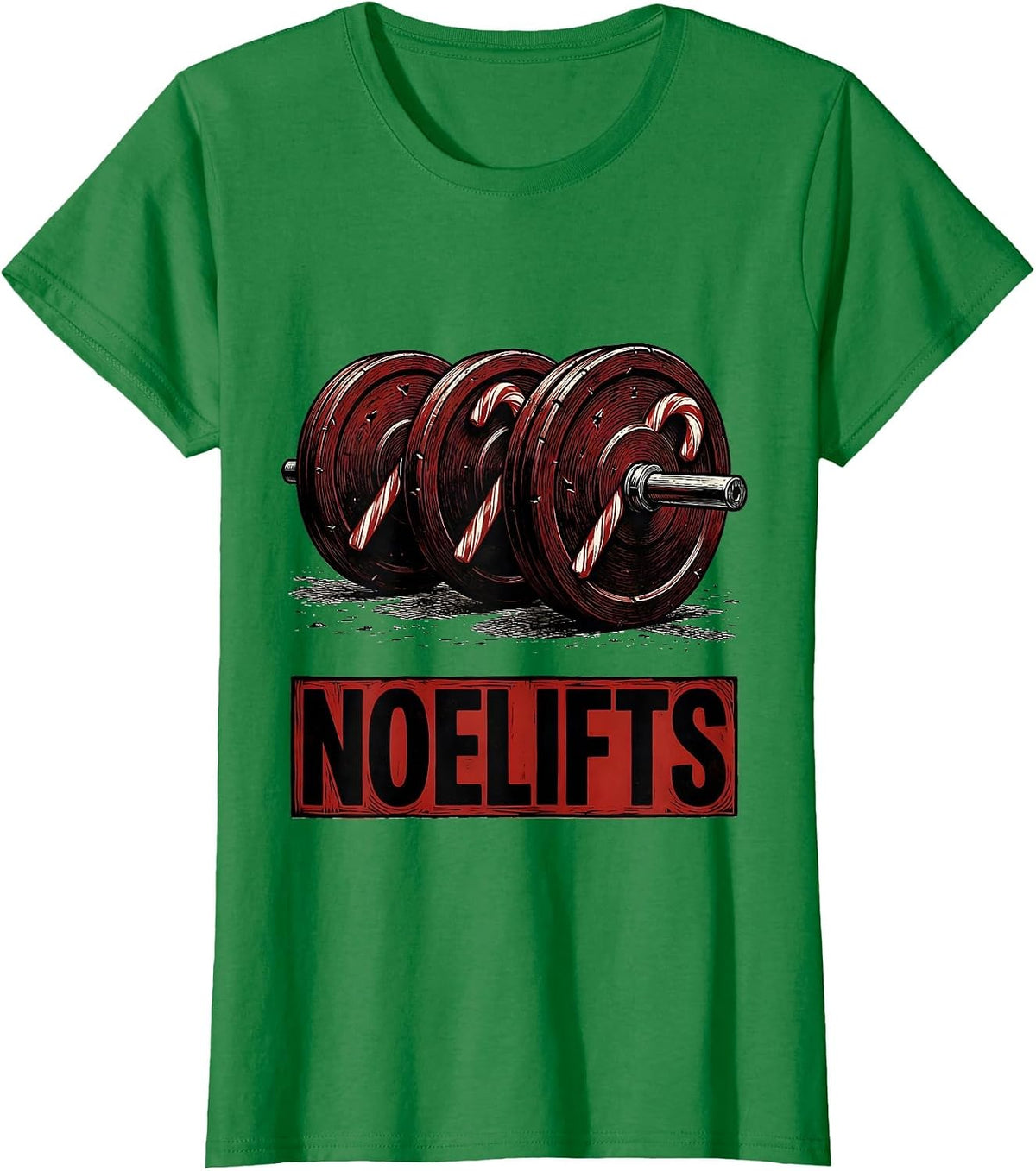 Women's Noelifts Funny Christmas Gym Weightlifting Workout Fitness T-Shirt - Kelly Green