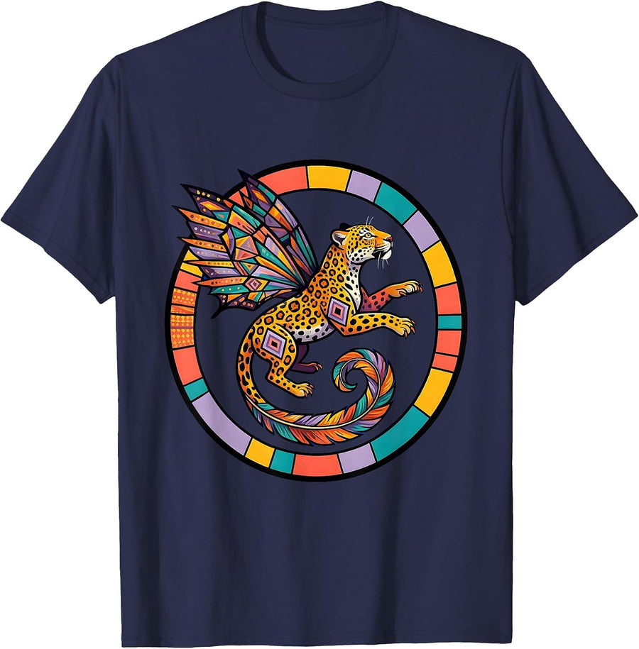 Kids Colorful Oaxacan Alebrije Creature Leap T-Shirt - Navy Blue