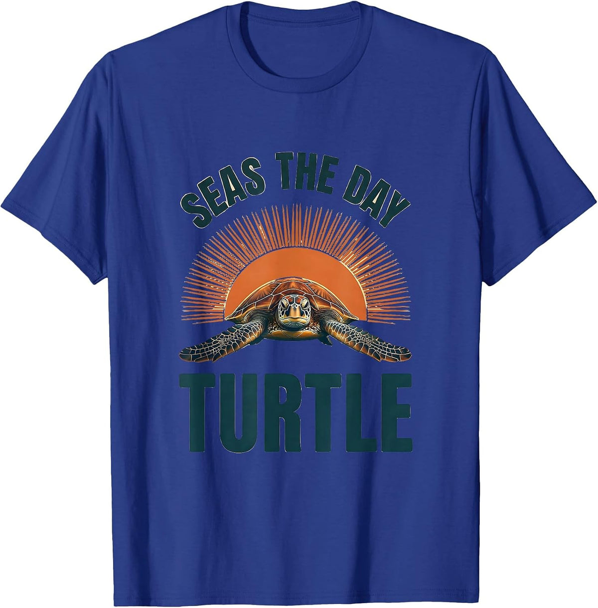 Men's Seas the Day Turtle Ocean Design T-Shirt - Royal Blue