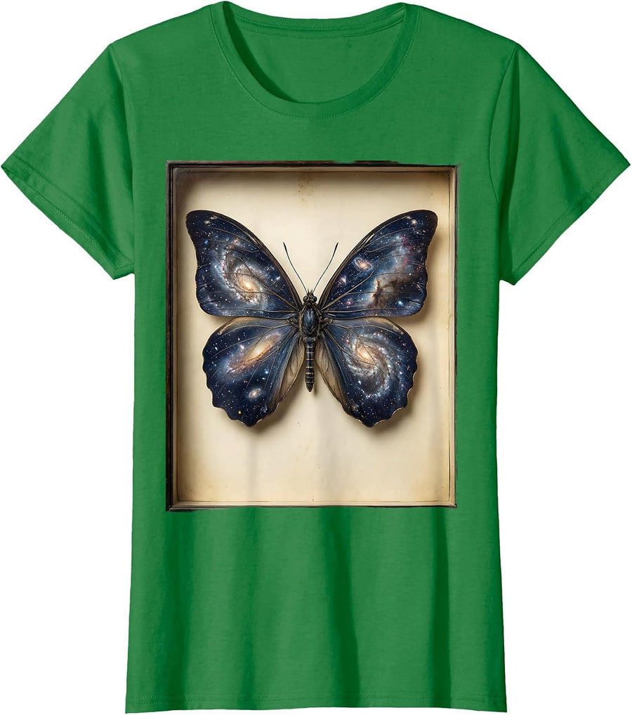 Women's Galaxy Butterfly Cosmic Wings Illustration T-Shirt - Kelly Green