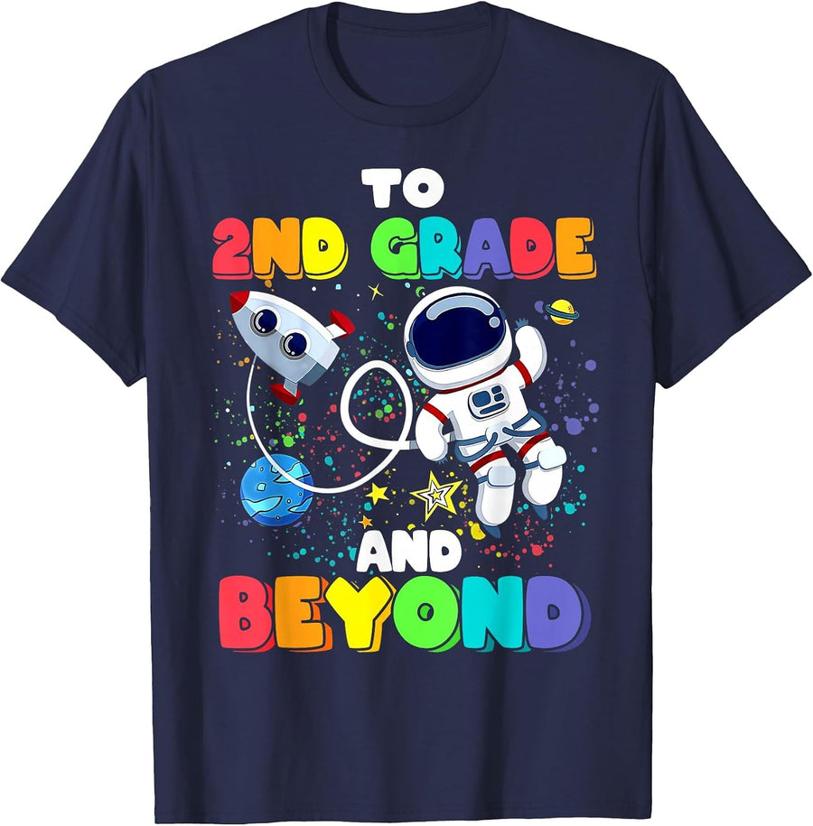to 2nd Grade and Beyond Second Astronaut Back to School T-Shirt - Navy Blue