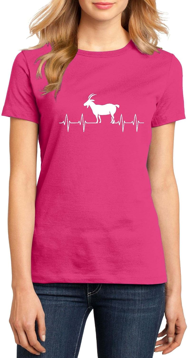 Goat Heartbeat Graphic Top Farm Animal Lover Ranch Shirt Ringspun Cotton Tee Adult Men Women - Ladies Crew Dark Fuchsia