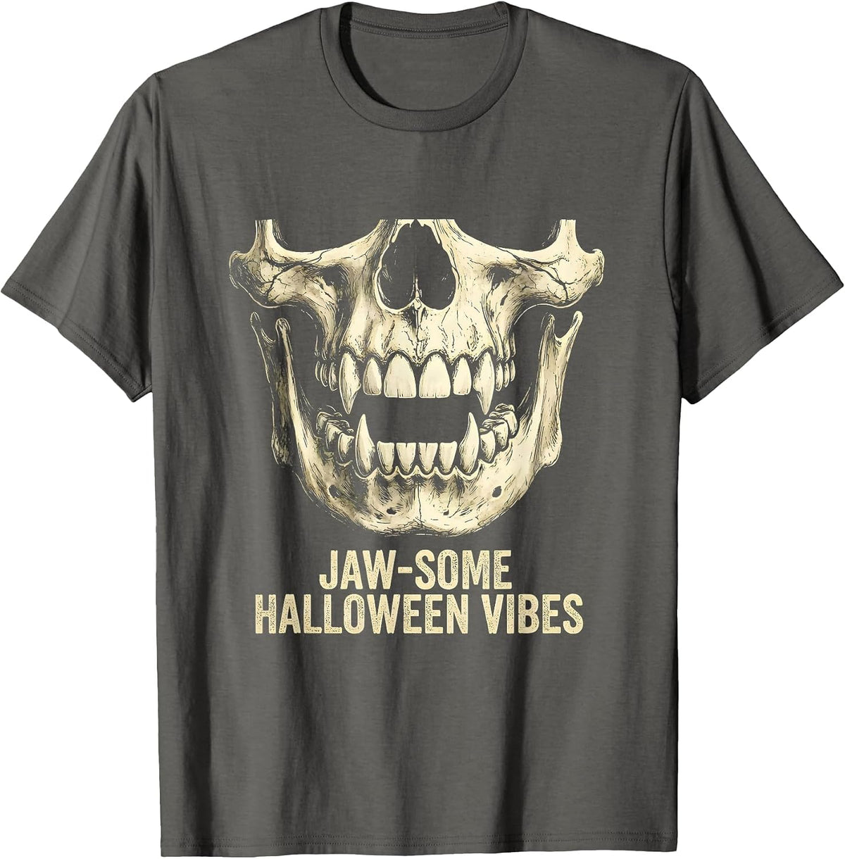 Jaw-some Halloween Vibes Dental Jaw Bone Design T-Shirt - Asphalt Grey