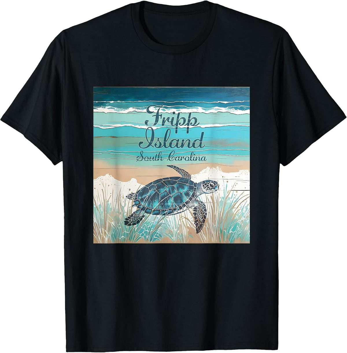 Fripp Island South Carolina Sea Turtle Beach Decor T-Shirt - Black