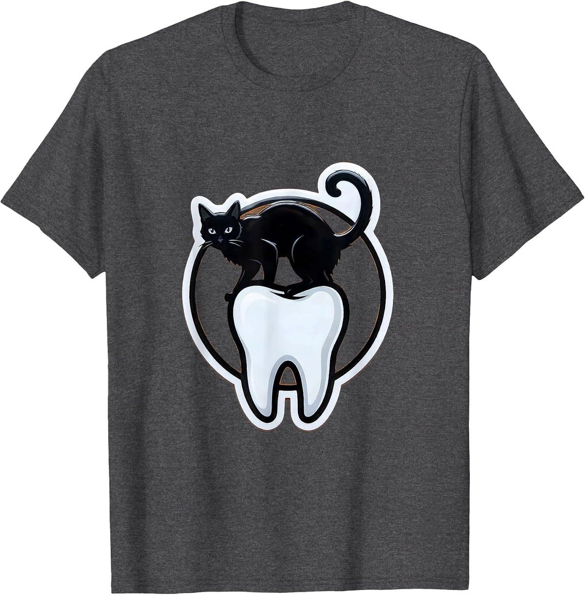 Black Cat on Molar Dental Halloween Graphic T-Shirt - Dark Heather Grey