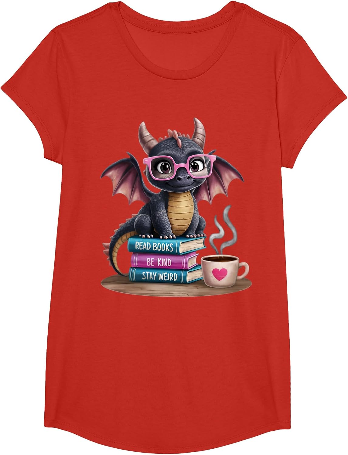 Read Books be Kind Stay Weird Dragon T-Shirt - Girls Red