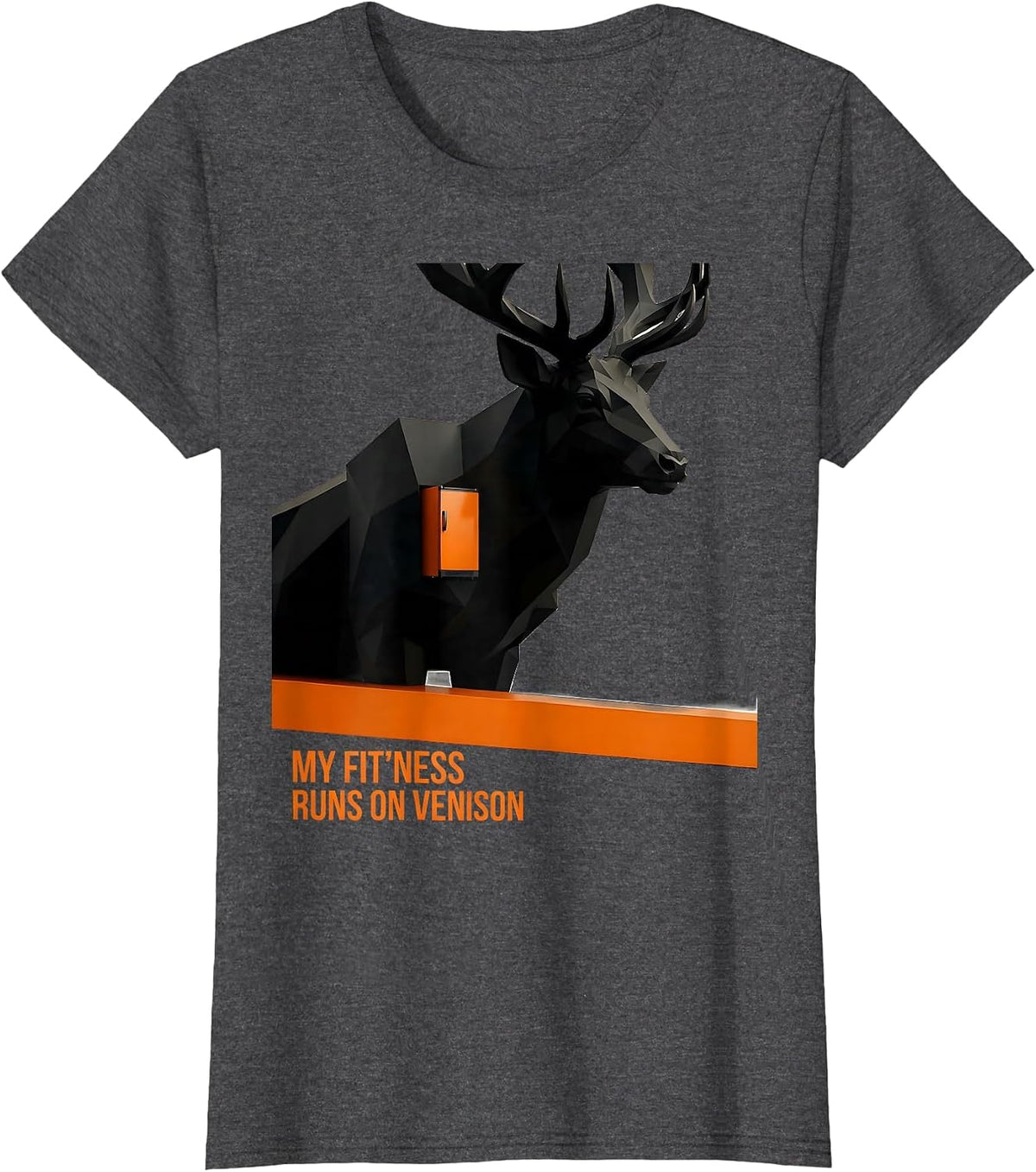 Women's My Fit'ness Runs On Venison Funny Hunting Dad Deer Hunter T-Shirt - Dark Heather Grey