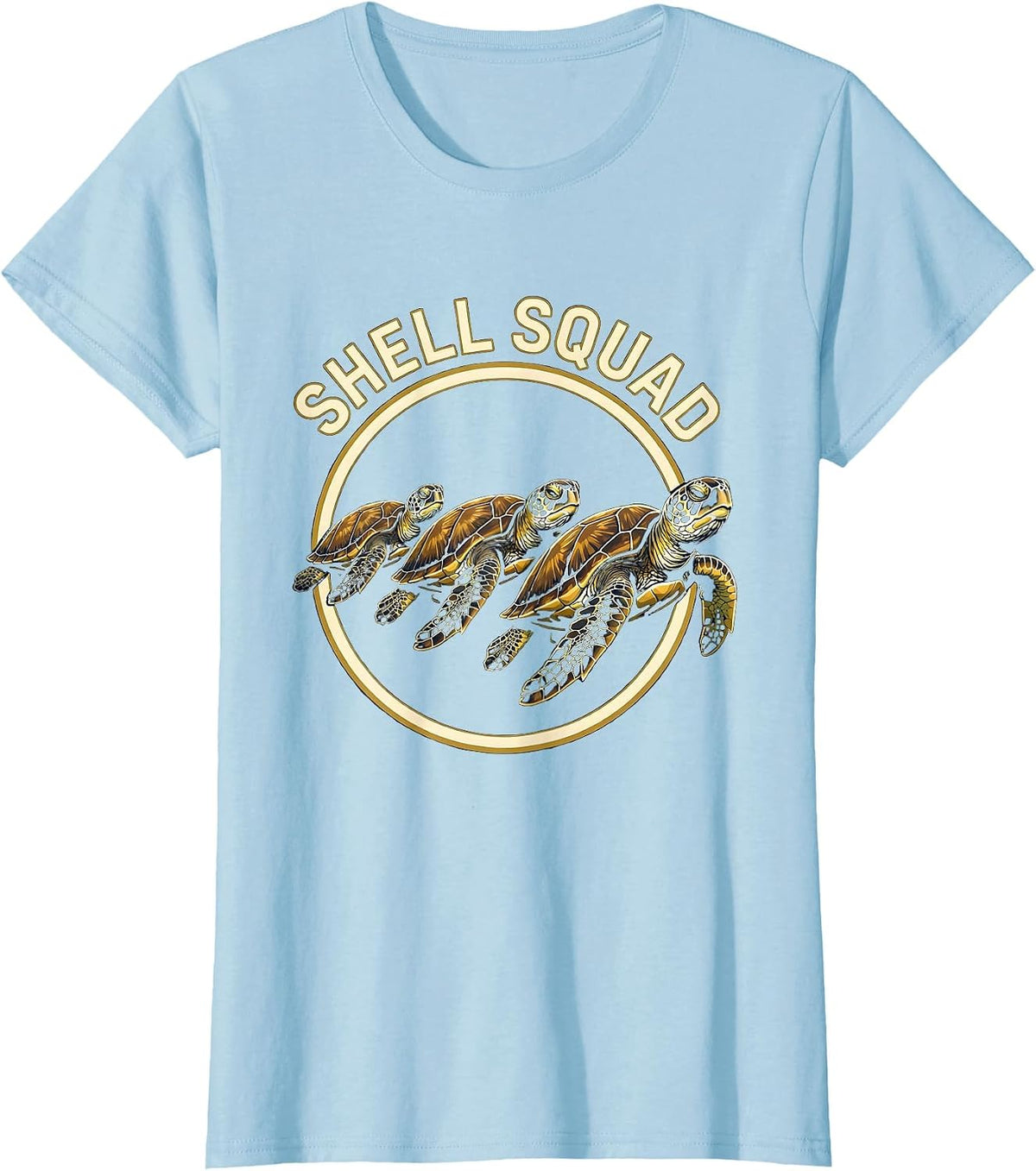 Women's Shell Squad Cute Sea Turtle Kids Animal Lover Novelty T-Shirt - Baby Blue
