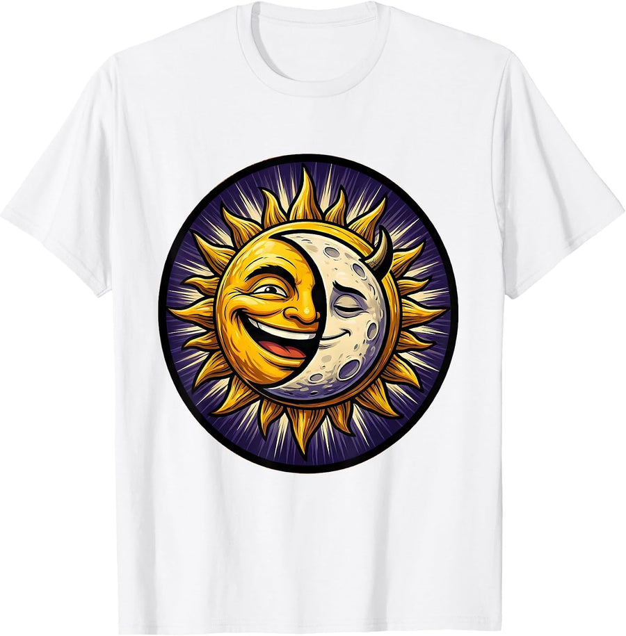 Men's Solar Eclipse Sun and Moon Alignment Graphic T-Shirt - White