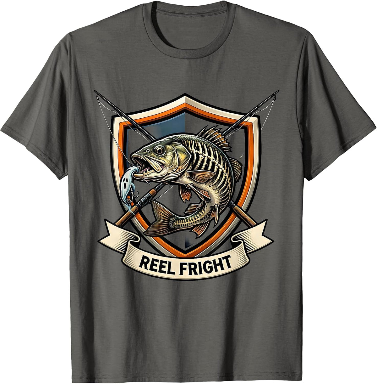 Men's Reel Fright Emblem Halloween Fishing Ghost Trout Men Boys T-Shirt - Asphalt Grey