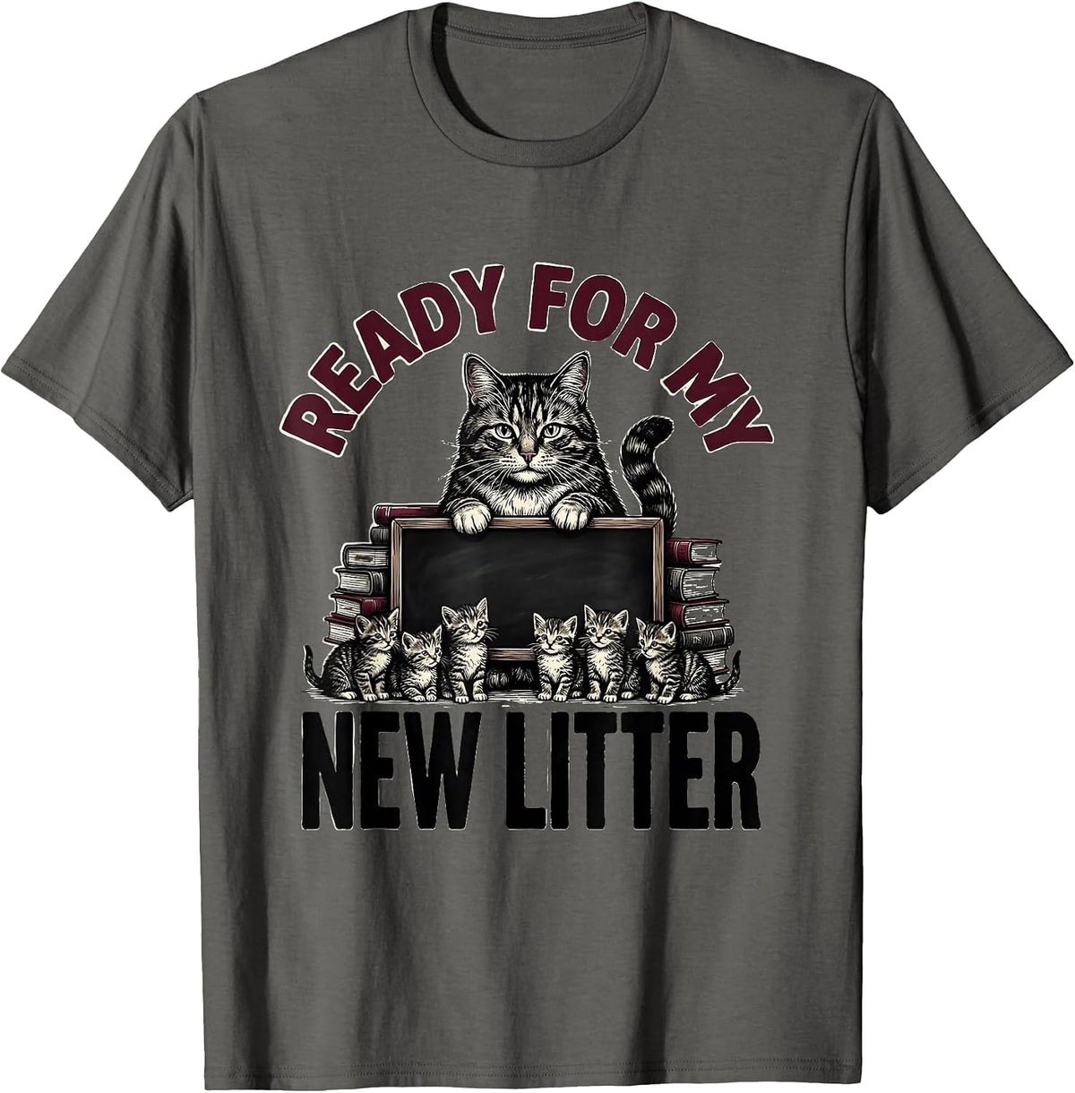 Ready For My New Litter Funny Cat Lover Back To School Girls T-Shirt - Asphalt Grey