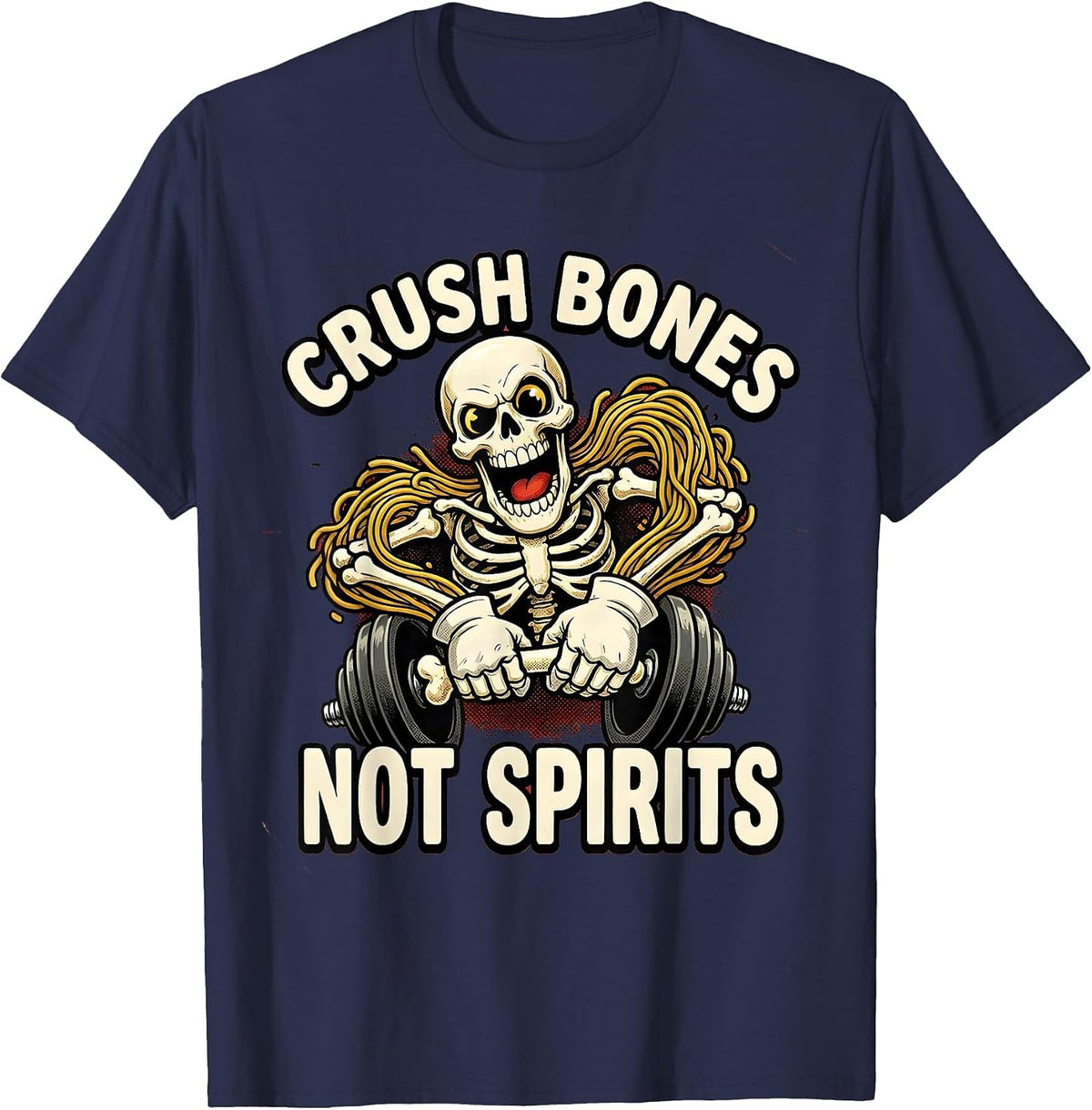 Halloween Skeleton Bone Crusher Gym Design T-Shirt - Navy Blue