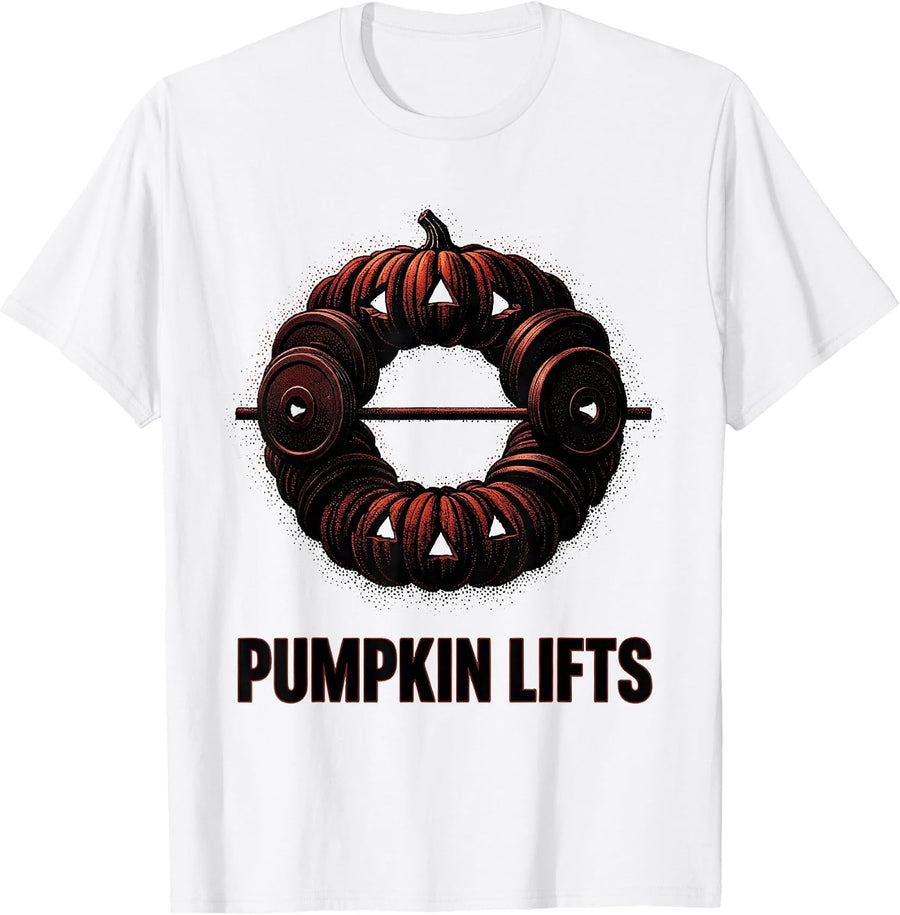 Men's Pumpkin Lifts Funny Gym Workout Halloween Weight Lifting Pun T-Shirt - White