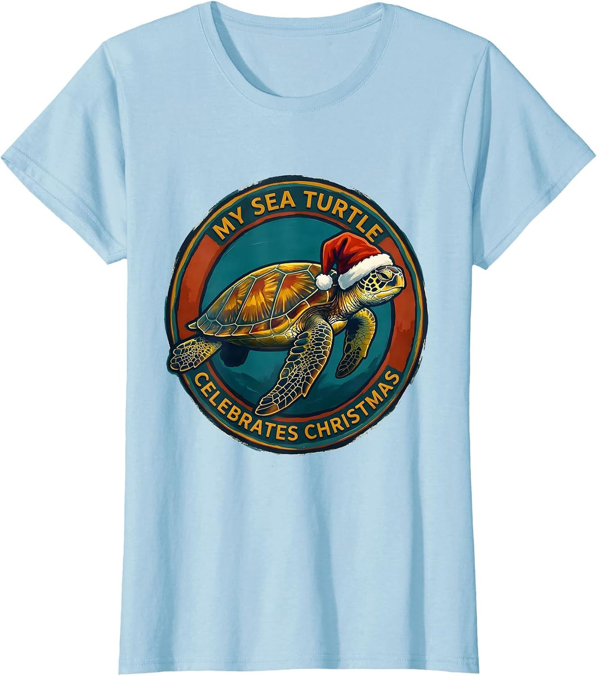 My Sea Turtle Celebrates Christmas Funny Sea Turtle T-Shirt - Baby Blue