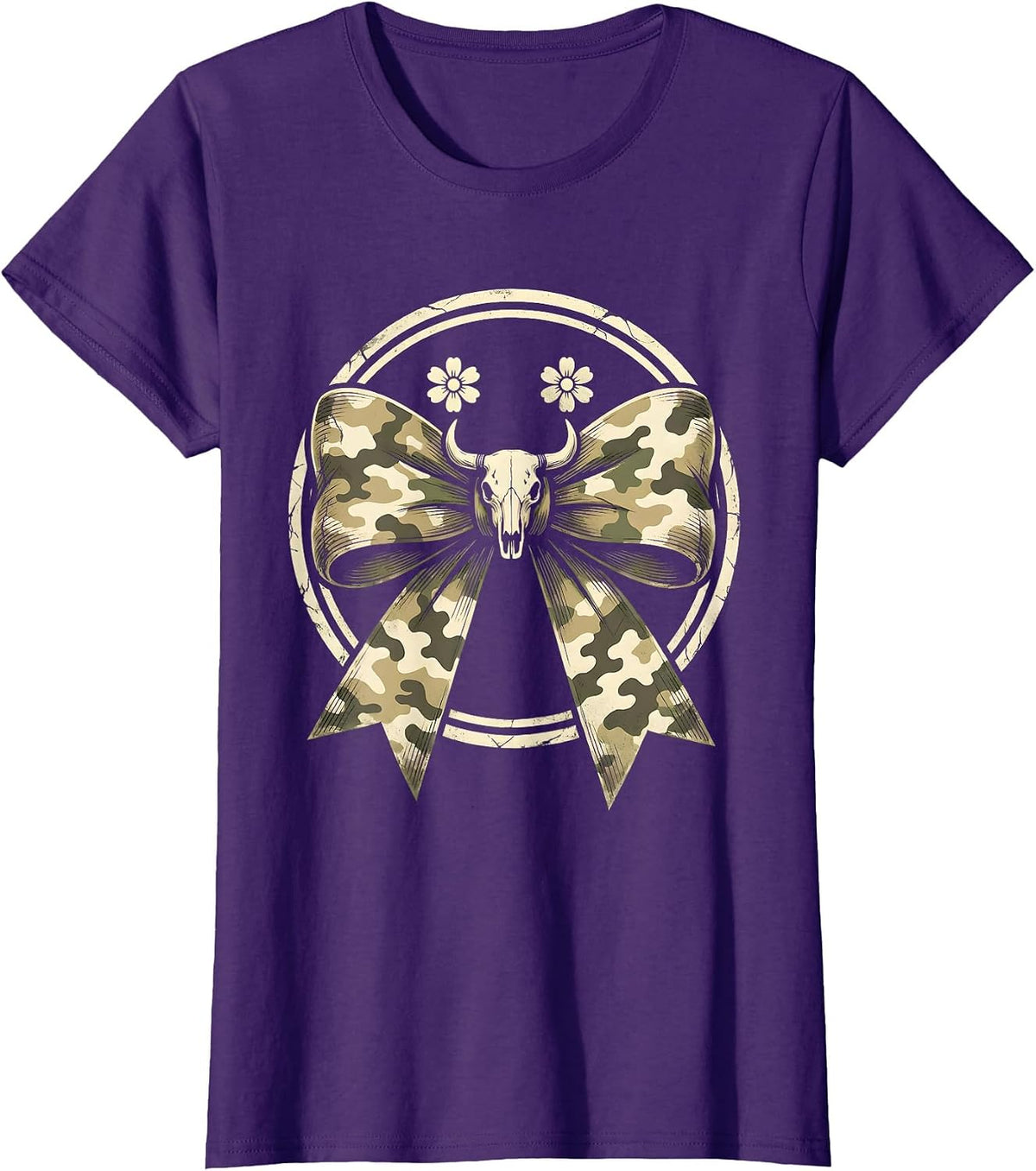 Women's Camo Bow Boho Western Hunting Woman Ol Lady Gift T-Shirt - Purple