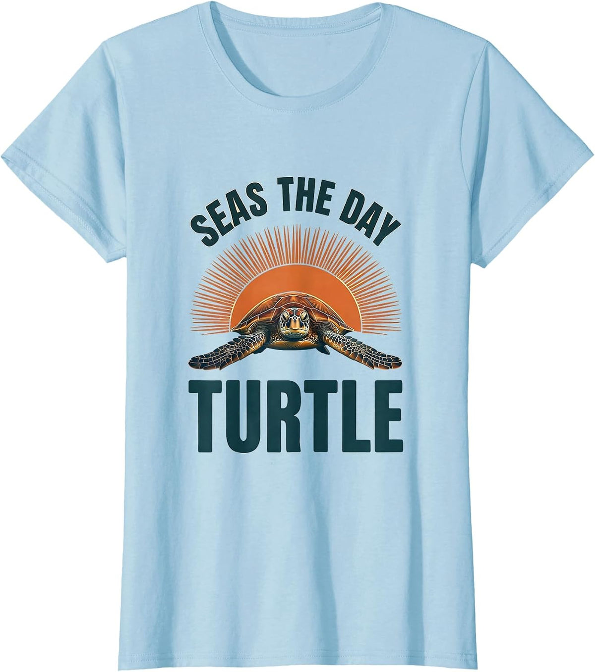 Women's Seas the Day Turtle Ocean Design T-Shirt - Baby Blue