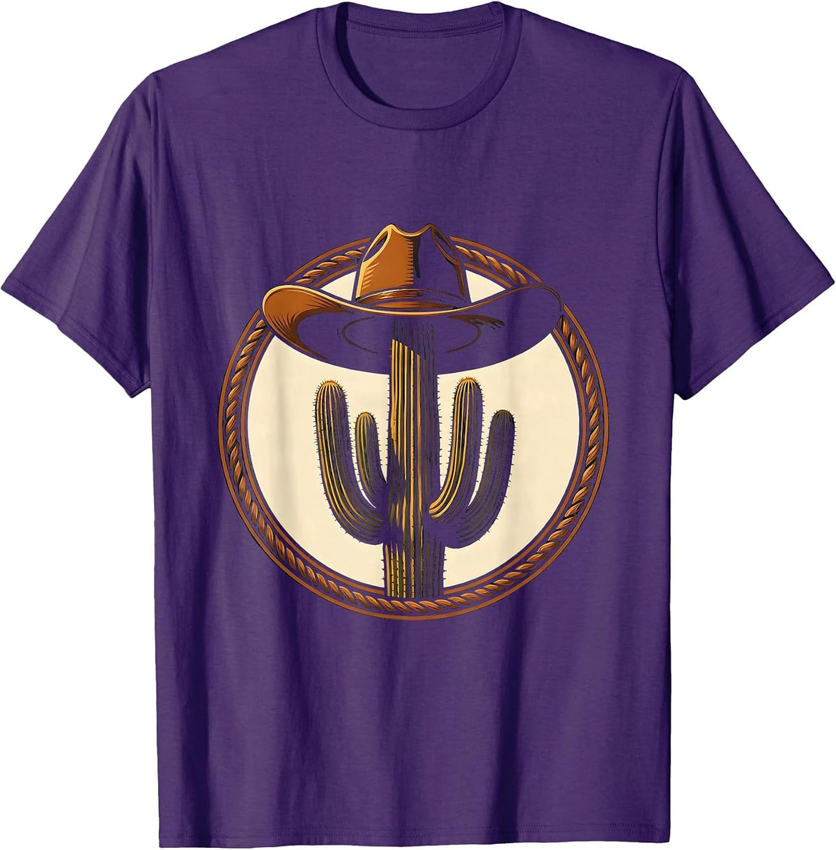 Lone Cactus Wide Brim Hat Shadow Western Design T-Shirt - Purple