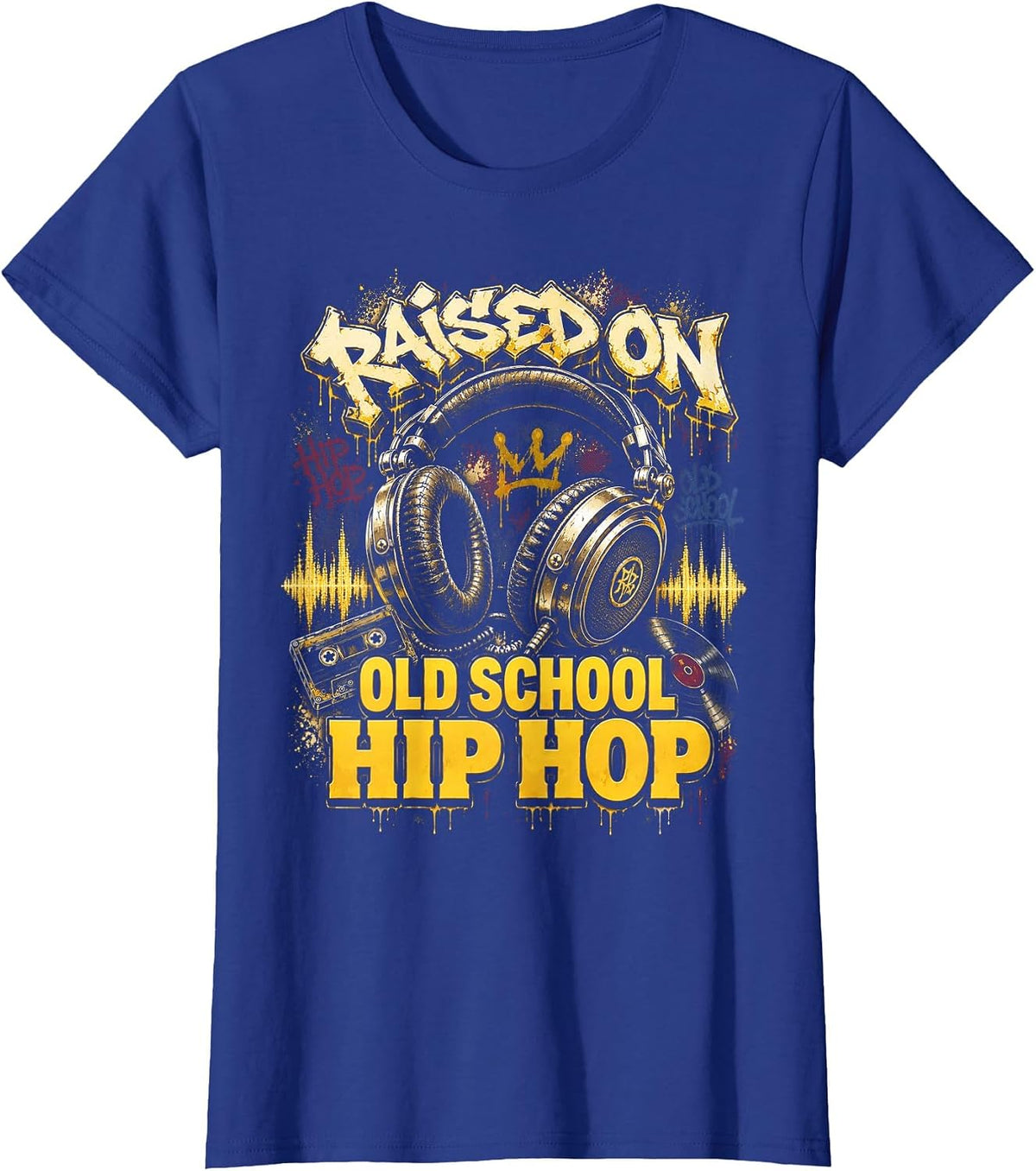 Raised On Old School Hip Hop Cassette Graffiti Rap T-Shirt, Women, Royal Blue, Small - As Pictured