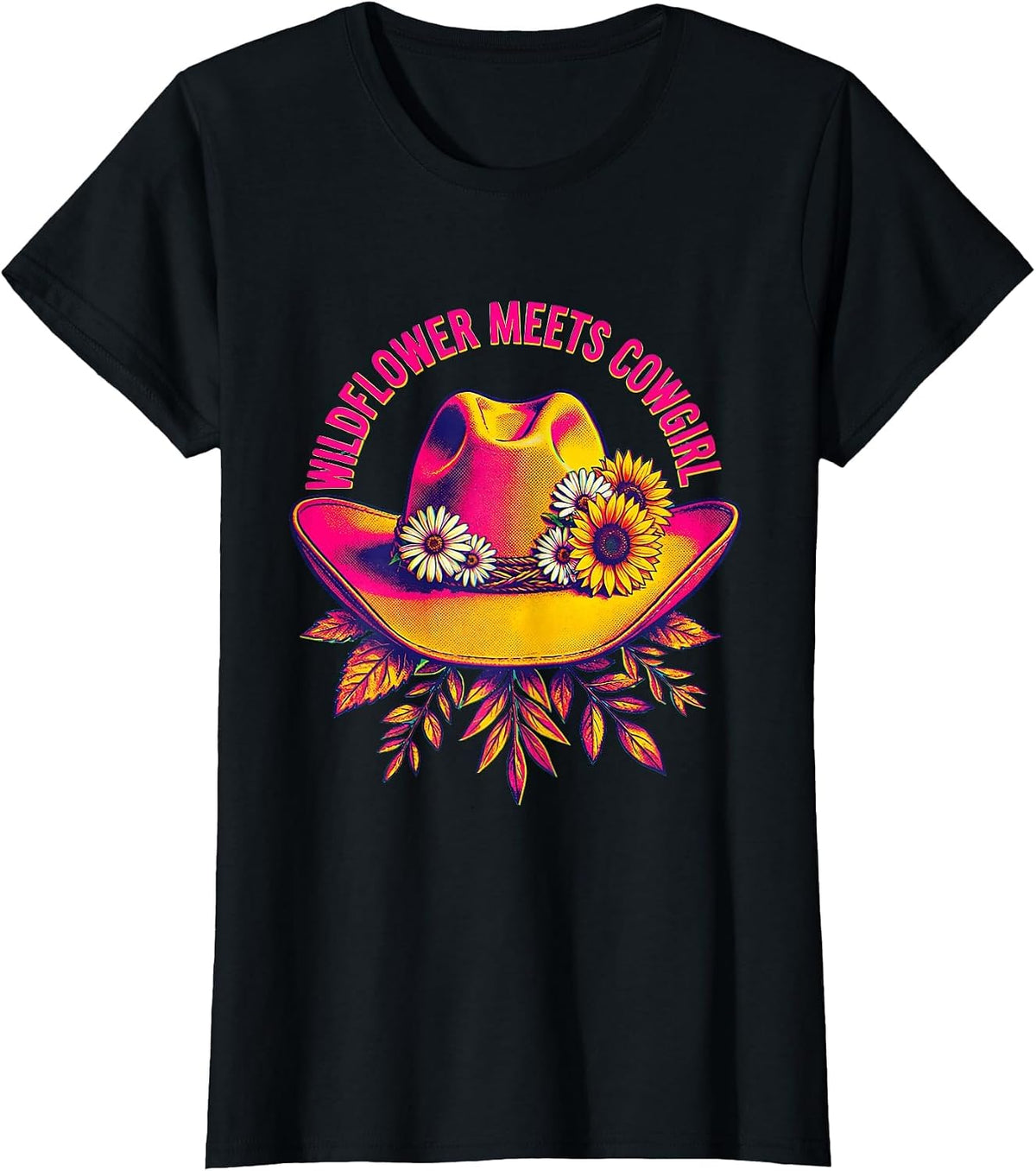 Wildflower Meets Cowgirl Western Boho Design T-Shirt - Black