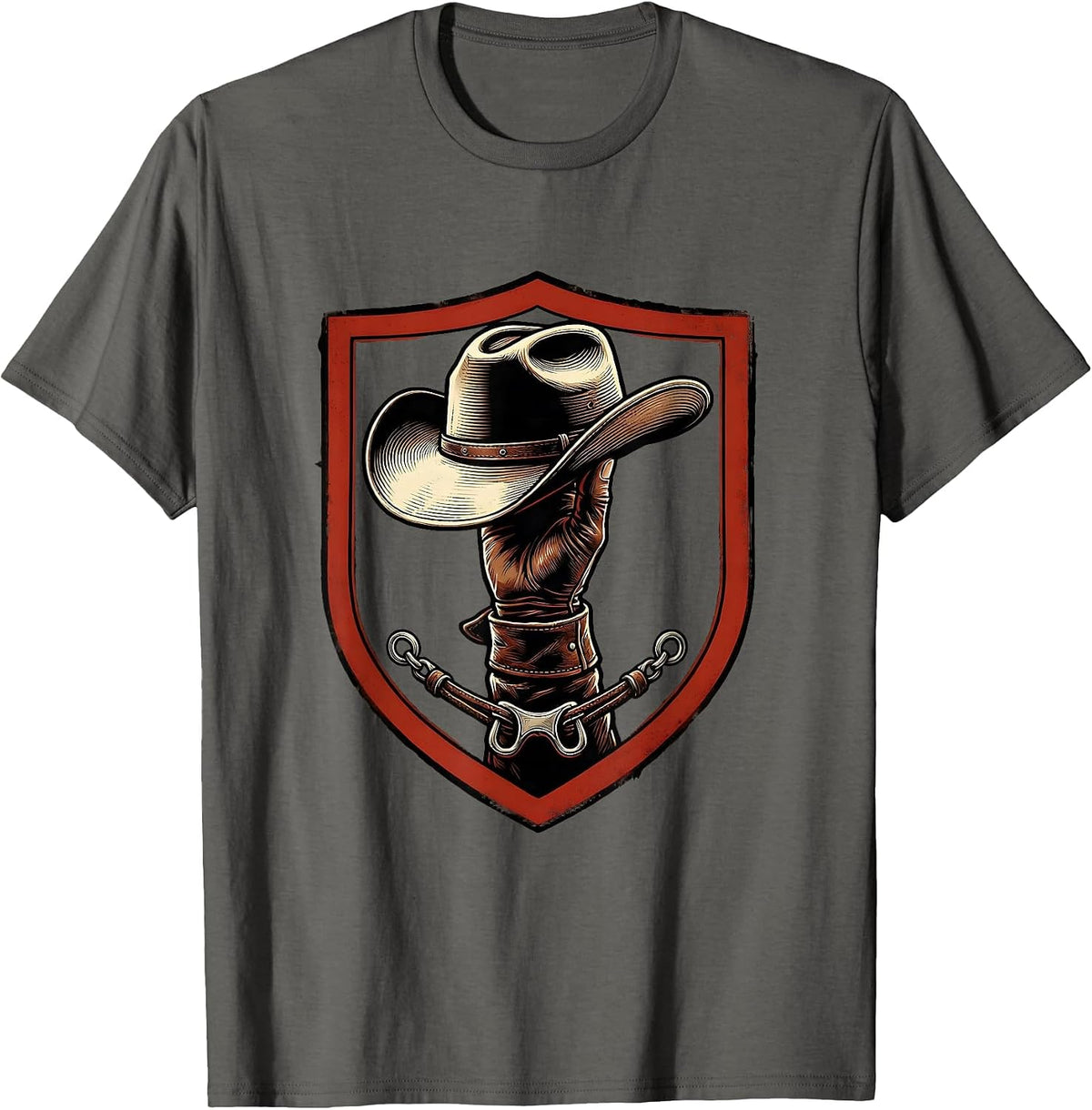 Sealed Shield Cowboy Hat Western Cowgirl Rodeo Pride T-Shirt - Asphalt Grey