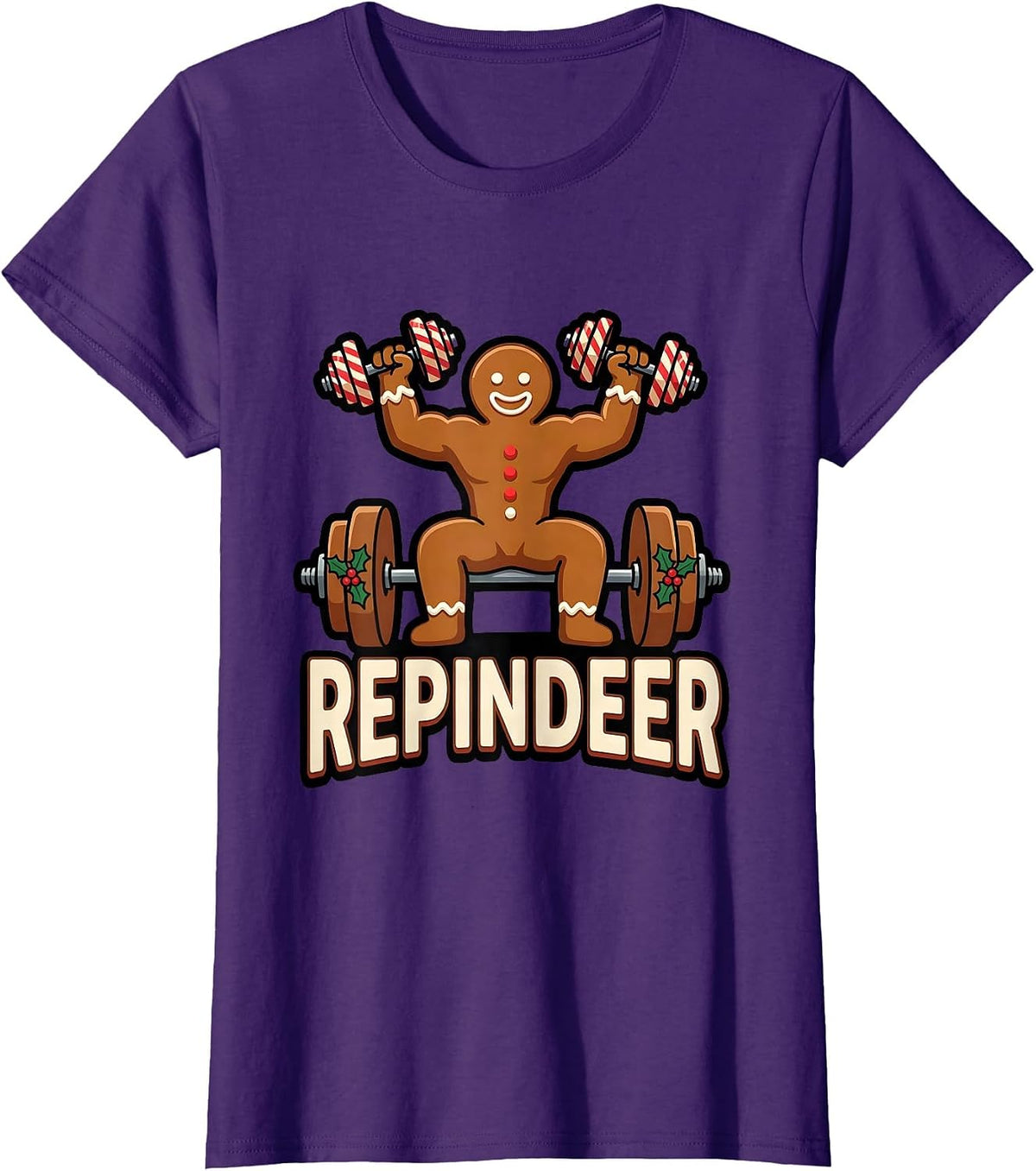 Women's Repindeer Funny Gingerbread Gym Weightlifting Christmas T-Shirt - Purple